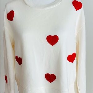 Jane and Delancey  White Sweater  with Red Heart Appliqués, Brand New ❤️